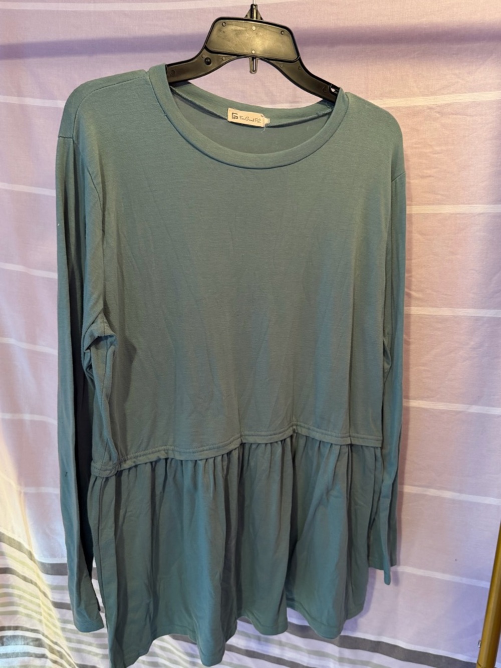 Casual Teal Peplum Long-Sleeve Top -